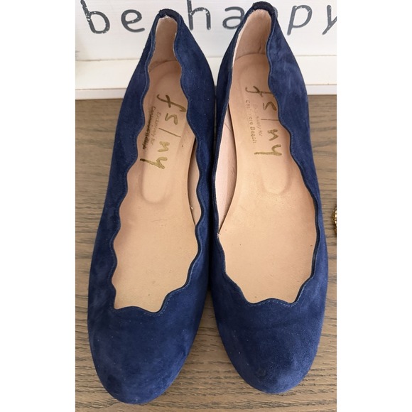 FS/NY Cassie Beach Navy Suede Wedge Flats Womens Size 5B Scalloped Edge - Picture 8 of 9